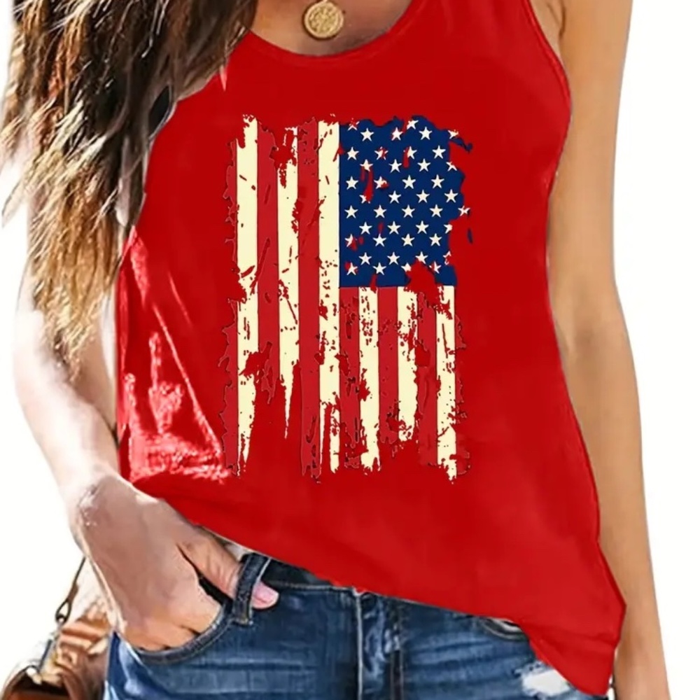 American Flag Graphic Print Tank Top Sleeveless Crew-Neck 4th of July